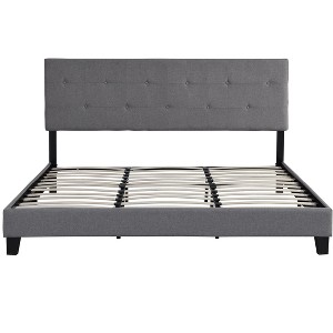 DOMETOUR King Size Upholstered Bed Frame with Tufted Headboard, No Box Spring, Wood Slats, Easy Assembly, Gray - 1 of 4