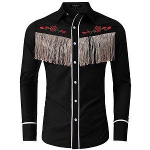 BLUEMING Men's Western Cowboy Fringe Shirt Costume Long Sleeve Casual Hippie Slim Fit Button Down Shirt - 1 of 4