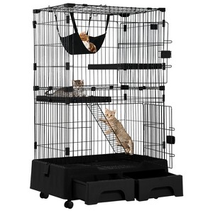 FDW 52in Multi-Level Cat Cage Cat Enclosure Cat House Cat Litter Bod with Hammock Ramp & Storage Drawers Large Indoor Cat Playpen Cat Kennel Black - 1 of 4