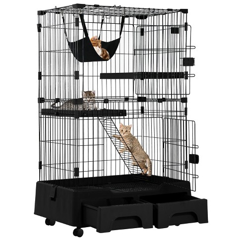 Fdw 52in Multi level Cat Cage Cat Enclosure Cat House Cat Litter Bod With Hammock Ramp Storage Drawers Large Indoor Cat Playpen Cat Kennel Black Target