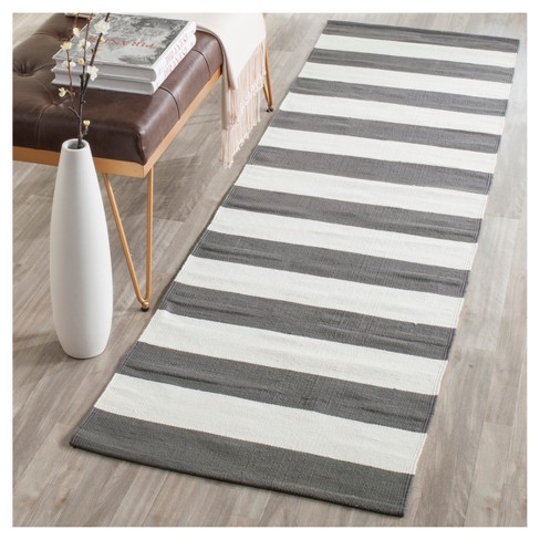 Gray and White Striped Outdoor Rug, Cotton, 3'x5' Under Mat Rug