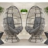 Outdoor Wicker Swivel Egg Chair,Fabric Upholstered Egg Chair With Iron Frame,Polyethylene Rattan Woven Patio Lounge Egg Chair-Coolbibila - 2 of 4