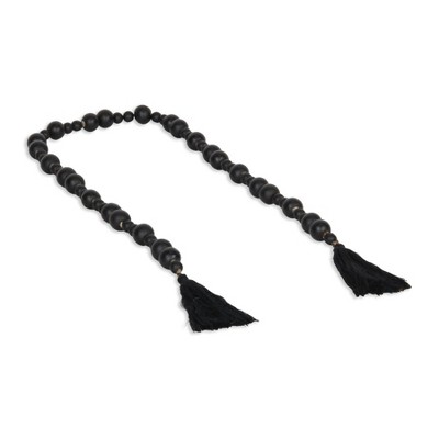 Cheung's Akaida Black Wooden Mixed Bead Tassel Decor