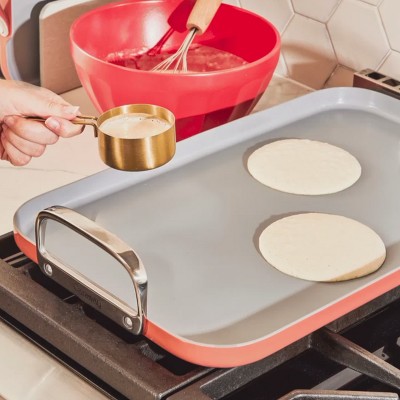 Cream Ceramic Nonstick Double Burner Griddle with Stainless Steel Handles