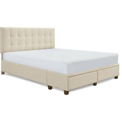 Queen Edmond Storage Bed with Adjustable Height Headboard Beige - ClickDecor