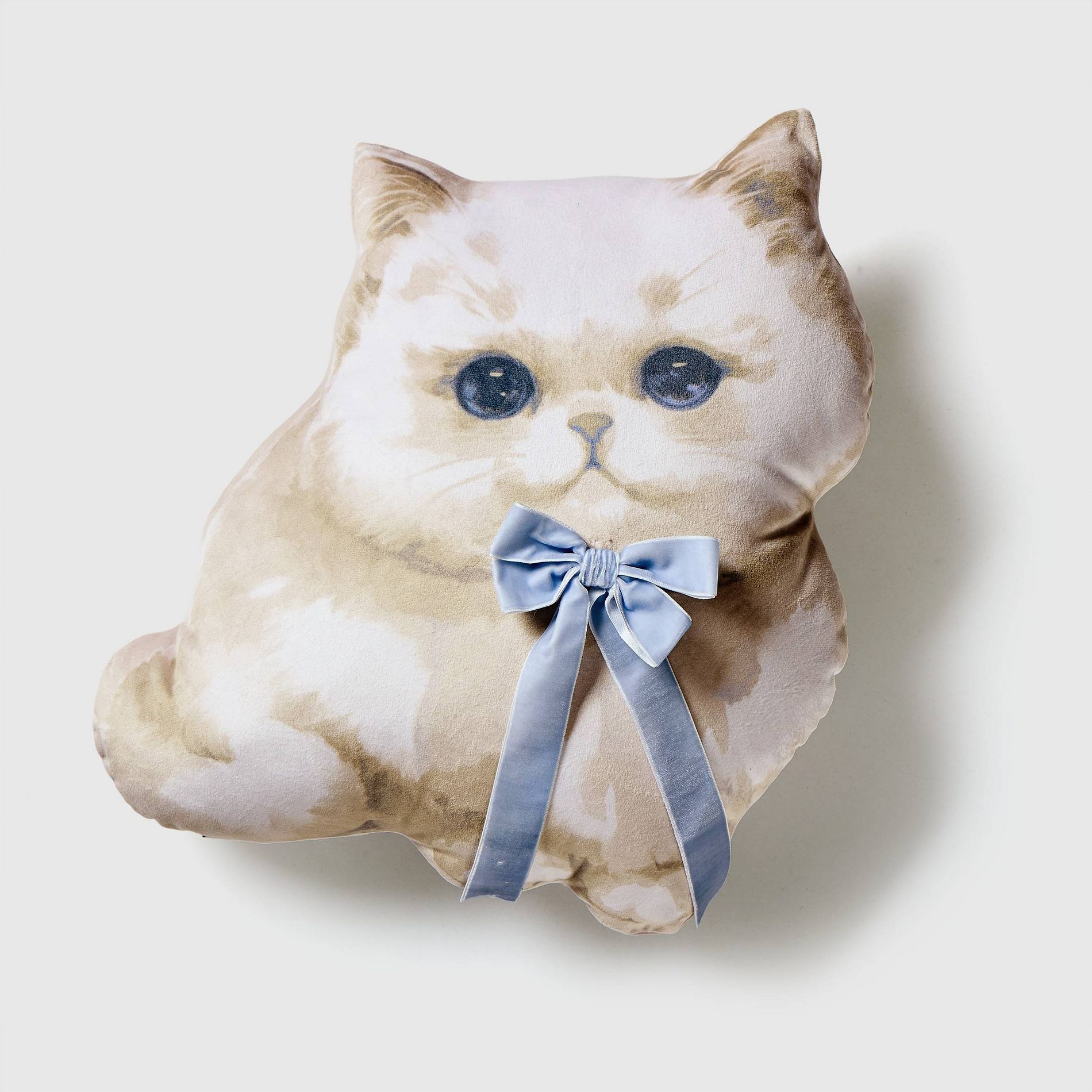 Cat with Blue Bow Novelty Throw Pillow