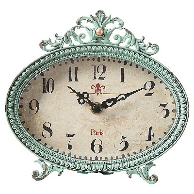 6.5" x 6.25" Pewter Mantel Clock Distressed Aqua - 3R Studios