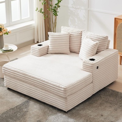 Oversized Chaise Lounge Chair, 60 Inch Upholstered Sofa Bed with Throw Pillows and Armrests, Comfy Corduroy Sleeper Couch