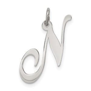 Black Bow Jewelry Sterling Silver, Ella Collection Medium Fancy Script Initial N Pendant - 1 of 4