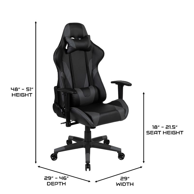 BlackArc High Back Reclining Gaming Chair in Faux Leather - Height Adjustable Arms - Headrest & Lumbar Support Pillows, 5 of 11