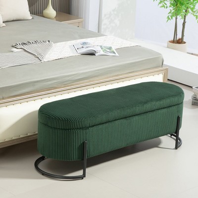 CAVINAS Storage Ottoman Bench, House Hold Storage Ottoman, Upholstered Fabric Storage Ottoman with Safety Hinge, Entryway Padded Footstool