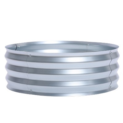 LuxenHome 3ft Round Galvanized Metal Raised Garden Bed Planter Silver