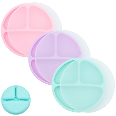 WeeSprout Baby Plates with Lids, Food Grade Silicone Divided Plates for Kids - 3 Pack