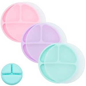 WeeSprout Baby Plates with Lids, Food Grade Silicone Divided Plates for Kids - 3 Pack - 1 of 4
