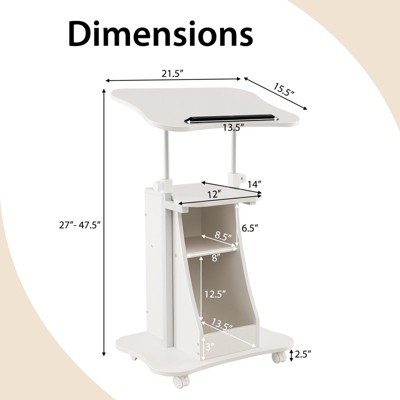 White Height Adjustable MDF Mobile Podium Stand with Storage