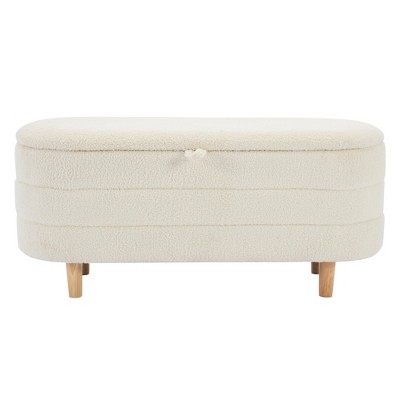 VYNXARIA Ottomans and Benches - 42.1"x15.7"x18.9" White Upholstered Storage Bench with Wood Legs