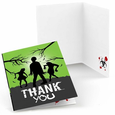 Big Dot of Happiness Zombie Zone - Halloween or Birthday Zombie Crawl Party Thank You Cards (8 Count)