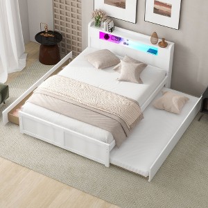 NicBex Queen Platform Bed Modern Wooden Bed Frame with Trundle, Storage Headboard, 2 Drawers and LED Lights for Bedroom, No Box Spring Required - 1 of 4