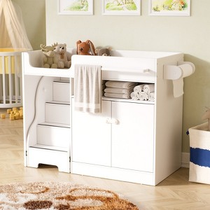 PAKASEPT 48" W Baby Changing Table with Stairs & Storage, Nursery Dresser Modern Diaper Changing Station, Dresser for Nursery with Adjustable Shelves - 1 of 4