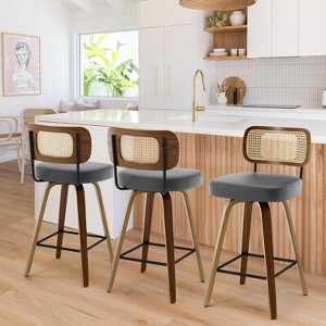 Bekrvio 26"/29" Mid-Century Modern Swivel Bar Stools Set of 1/2/3/4- Faux Leather Upholstered with Back and Bent Wood Legs,Ideal for Kitchen Island - 1 of 4