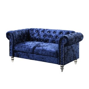 HomeStock Dark Blue Velvet Tufted KD Loveseat - 1 of 4