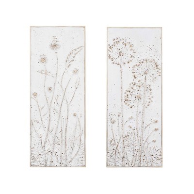 Set of 2 Metal Decorative Wall Décor with Flowers White - 3R Studios