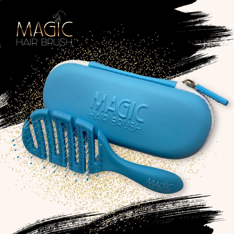 Magic Hair Brush Mini Blue, Professional Flexible Vented Hairbrush For Detangling w/ Case - Blue, 4 of 6