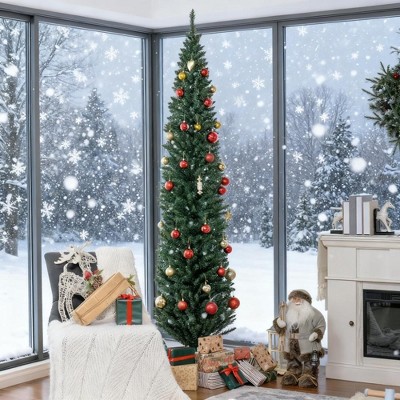 Whisen 8FT Unlit Pencil Christmas Tree with 618 Tips, Flame-Retardant, No-Hassle Setup & Easy Storage - Green