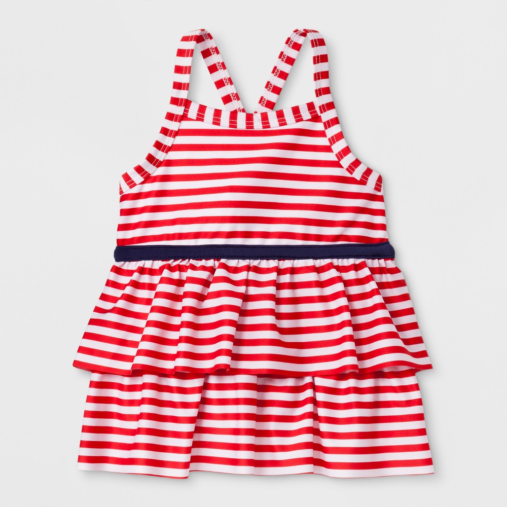Toddler Girls' Adaptive Stripe Tankini Swim Top - Cat & Jack Red 3T, Girl's, Size: Small was $9.99 now $2.99 (70.0% off)