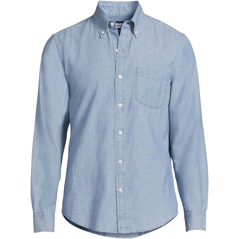 Lands' End Men's Long Sleeve Traditional Fit Chambray Shirt, 2 of 4