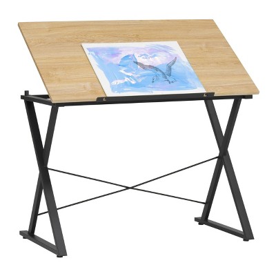 Ashwood and Charcoal Adjustable Drawing Table with Steel Frame