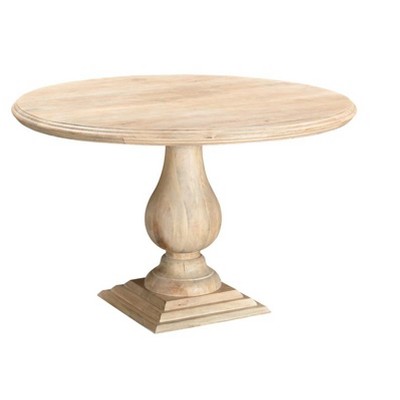 HomeRoots 48" Natural Solid Wood Pedestal Base Round Top Dining Table