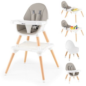 Infans 5-in-1 Baby High Chair Infant Wooden Convertible Chair w/ 5-Point Seat Belt Gray - 1 of 4