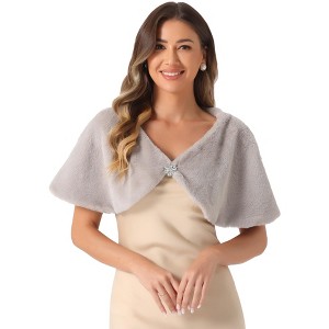 Allegra K Women's Party Elegant Faux Fur Full-Lined Wrap Shrug - 1 of 4