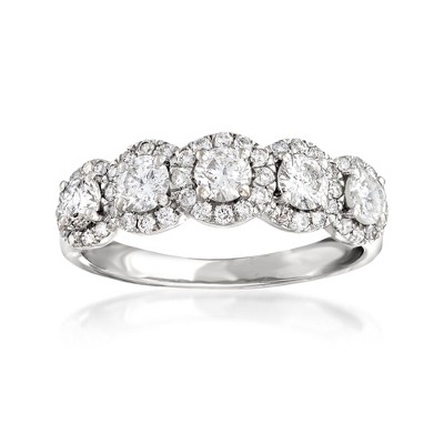 Ross-Simons 1.00 ct. t.w. Diamond 5-Stone Halo Ring in 14kt White Gold