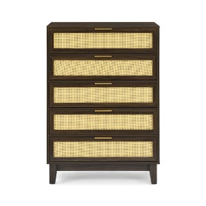 5-Drawer Chest For Bedroom, Rattan Chest Of Drawers, Modern Storage Dressers Organizer With Metal Handles For Living Room Hallway Entryway - 1 of 4