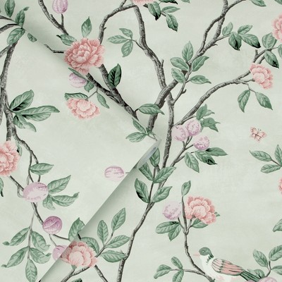 Eau de Nil Floral Bird Botanical Removable Wallpaper