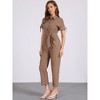 INSPIRE CHIC Women's Short Sleeve Collared Solid Color Button Down Tie Waist Cargo Jumpsuit - 2 of 4