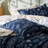 Reversible Navy Blue King Duvet Cover Set with Zipper, 3 Pieces Floral Bedding, 8 Corner Ties, 2 Pillow Shams - 4 of 4