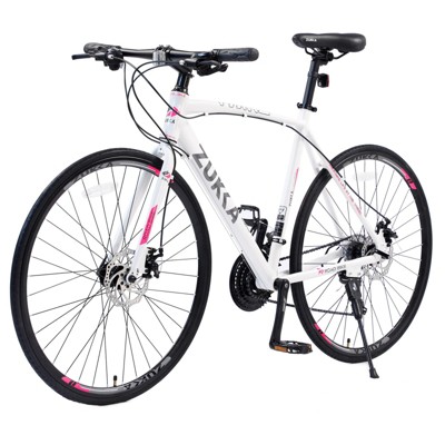 INFURNIC Bicycles 24 Speed Hybrid Road Bike with Disc Brakes and Aluminum Rims for City Riding, White, 67.32"*14.56"*39.37"
