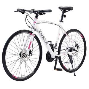 INFURNIC Bicycles 24 Speed Hybrid Road Bike with Disc Brakes and Aluminum Rims for City Riding, White, 67.32"*14.56"*39.37" - 1 of 4