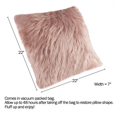 22-inch Pink Shag Faux Fur Square Floor Pillow