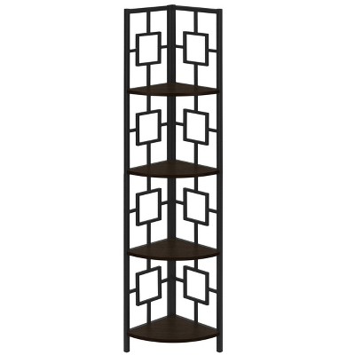 Vynxaria 62"h 4 - Tier Corner Brown & Black Bookshelf for Office & Bedroom