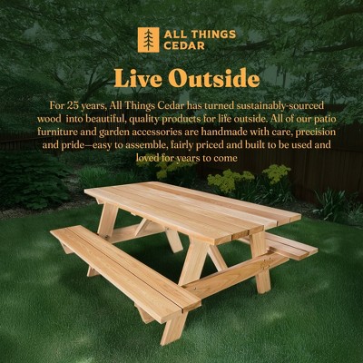 Handcrafted 6-ft Natural Cedar Outdoor Picnic Table with Benches