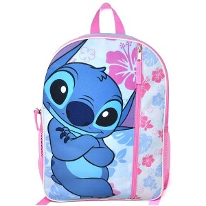Mochila escolar Fast Forward Disney Stitch para niñas de 16" azul y rosa con bolsillo frontal vertical