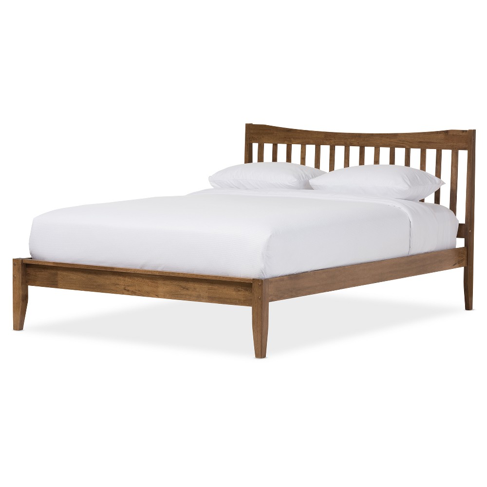 Photos - Bed Frame Queen Edeline Mid-Century Modern Solid Wood Curvaceous Slatted Platform Be