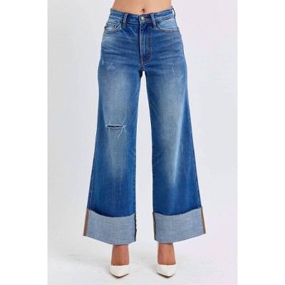 Women's Retro Wide Leg With Cuff Jeans - Judy Blue