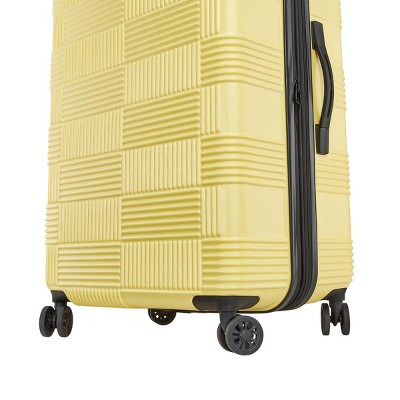 American Tourister NXT Hardside Large Checked Spinner Suitcase - Yellow: 8-Wheel Durable ABS