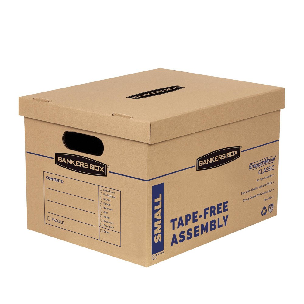 Fellowes Bankers Box 10pk SmoothMove Small Moving Boxes: Corrugated Paper, Beige, Packing Supplies, Moving Supplies