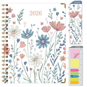 HARDCOVER 2026 Planner, 7"x9": 14 Months (Nov 2025-Dec 2026), Daily/Weekly/Monthly,  Bookmark, Pocket Folder w Sticky Notes (Colorful Botanicals) - 1 of 4